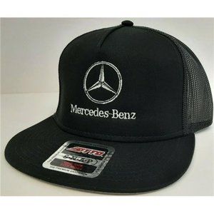 Mercedes Benz Flat Bill Trucker Mesh Snapback Cap Hat Black Embroidered MB Style